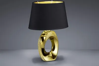 Produktbild von Kleine Tischleuchte Keramikfuß goldfarbig mit Stoffschirm in schwarz Höhe 33cm