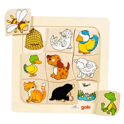 Image de Goki Houten Legpuzzel Wie Leeft Waar?