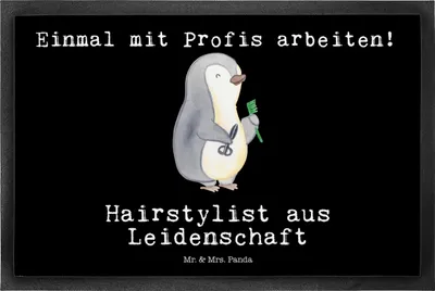 Produktbild von Mr. & Mrs. Panda Schmutzmatte Hairstylist Leidenschaft 50 x 75 cm - Schwarz - Geschenk, Schuhabstreifer, Bodenvorleger, Friseursalon, Frisör, Barbier, Spruch, Fussmatte