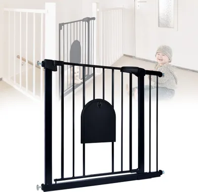 Image de Barrière de sécurité XMTECH Barrière d'escalier sans perçage 85-95cm Barrière de sécurité avec portillon pour chiens et chats (Noir)