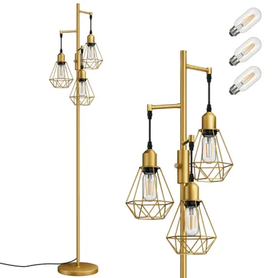 Productafbeelding van EDISHINE LED staande lamp, 3 vlammen, dimbaar, retro design, geschikt voor de woonkamer, goud, 166 cm