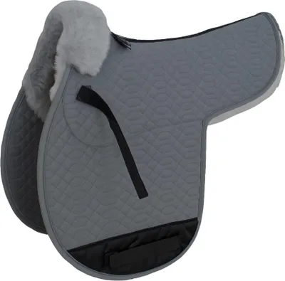 Produktbild von Engel Reitsport Satteldecke SADEK1 Lammfell & Baumwollsteppstoff, Fell in Sattellage, Fellkranz vorne, Grau-Silber-VSS (Vielseitigkeit/Springen)