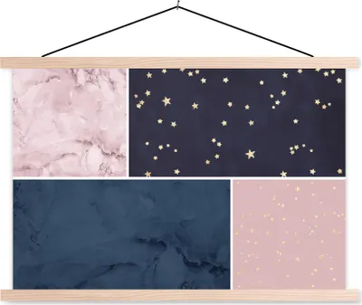 Produktbild von MuchoWow® Textilposter Marmor - Blau - Rosa 60x40 cm mit holzfarbenen Rahmen - Bilder