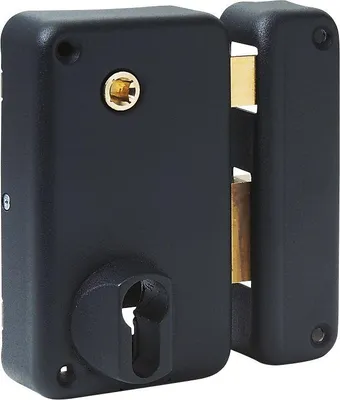 Image de Boitier de serrure verticale en applique double entrée à fouillot pour portail, gauche, axe 45mm, 75x130mm, noir - THIRARD