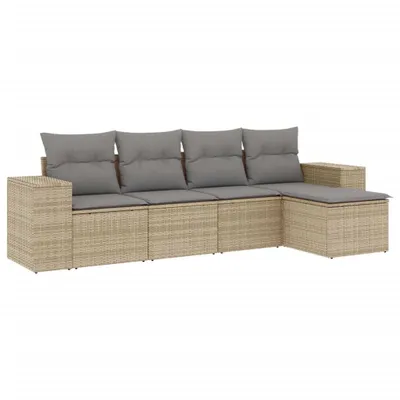 Produktbild von vidaXL 5-tlg. Garten-Sofagarnitur mit Kissen Beige Poly Rattan