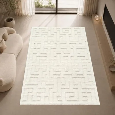 Produktbild von Teppich Creme pflegeleicht mit modernem Muster für jeden Wohnraum Größe - 120 x 160 cm