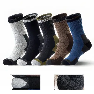 Produktbild von 5 Paar Herren Wollsocken für Herbst und Winter, dicke Thermosocken aus Wolle, atmungsaktiv, rutschfest, Größe 40–47