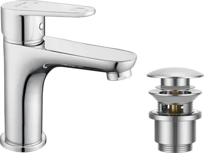 Produktbild von Homelody Badarmatur Mischbatterie aus Messing Waschtischarmatur, Universal Ablaufgarnitur Pop-Up Ventil 1 1/4 Zoll mit Überlauf Abflussgarnitur
