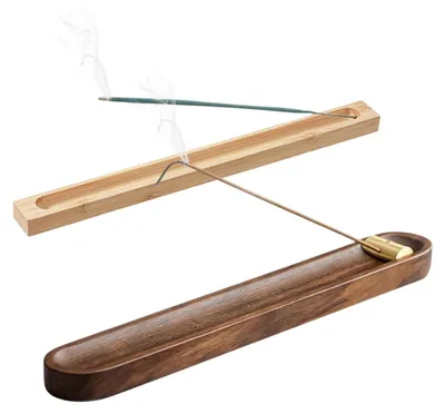Räucherstäbchenhalter-Set aus Holz und Bambus, 2 Stück