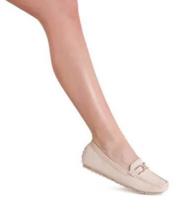 Produktbild von topschuhe24 3236 Damen Velours Mokassins Komfort Slipper Glitzer, Farbe:Beige, Größe:41 EU