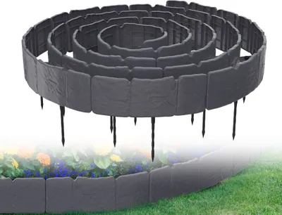 Produktbild von XMTECH Rasenkante in Steinoptik, 2,5 m Beetumrandung Mähkante Randsteine aus Kunststoff, Beeteinfassung Gartenzaun mit 10 Erdanker, 1 Element (L x H): 25x 20cm - 10 Stück, Anthrazit