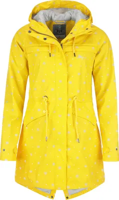 Produktbild von Leitfeuer Damen Regenmantel Kurzmantel mit Allover-Print Muschel – PolyurethanRegenjacke Outdoorjacke wasserdicht winddicht in Gelb Größe 36