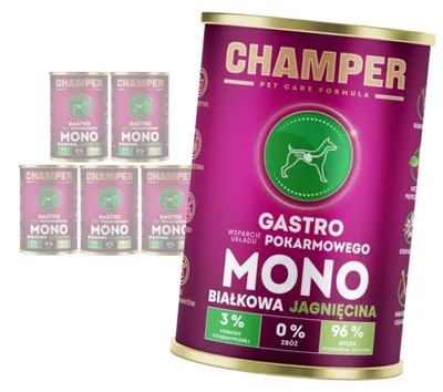 Zdjęcie produktu dla Champer Gastro 6x400g Monobiałkowa Mokra Karma Dla Psa Z Jagnięciną Wsparcie Układu Pokarmowego
