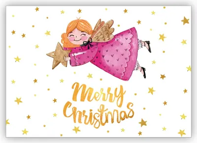 Produktbild von 4x Lustige Sternen Weihnachtskarte mit fröhlichem Engel: Merry Christmas