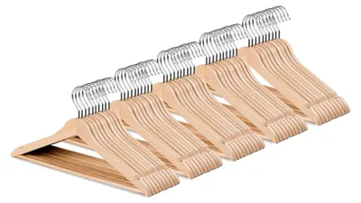 Produktbild von Kleiderbügel Holz - Kleiderbügel, 50 Stück, mit Rockkerben und Beinen, drehbarer Haken, Natur - Kleiderbügel