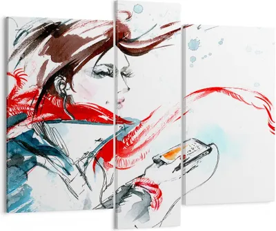 Produktbild von Bild auf Leinwand - Leinwandbild - Frau Schal Telefon Illustration - 95x80cm - Wand Bild - Wanddeko - Leinwanddruck - Bilder - Kunstdruck - Wanddekoration - Leinwand bilder - Wandkunst - CB95x80-3015