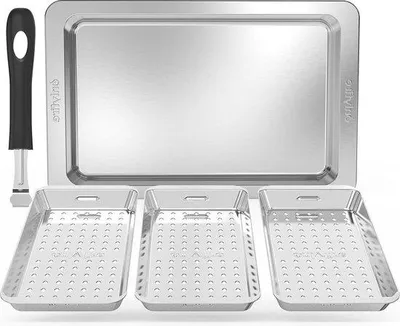 Image de Set de grillades en acier inoxydable avec support et poignée pour légumes et viande