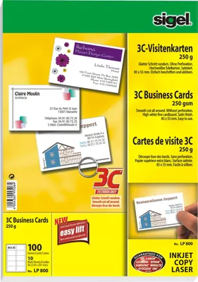 Produktbild von Visitenkarten Inkjet/Laser/Kopier 3C 250g weiß VE=10x100 Stück