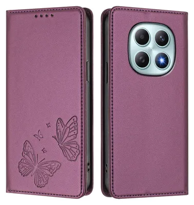 Produktbild von Lederhülle für Xiaomi Redmi Note 15 4G, Schmetterling Prägung Leder Brieftasche Schutzhülle mit Ständer Lila