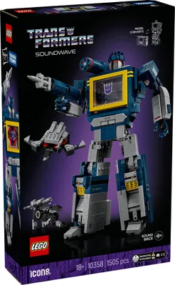 Productafbeelding van LEGO Icons Transformers: Soundwave set voor volwassenen - Modelbouw om te exposeren, met transformeerbare figuren, inclusief Laserbeak & Ravage, en een Soundstone - Cadeau voor mannen en vrouwen - 10358