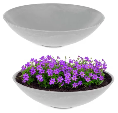 Immagine prodotto di Fioriere piatte per esterni Ciotole decorative rotonde grigio chiaro 45 cm