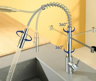 Produktbild von AjieQaQ Küchenarmatur Spiralfeder, 304 Edelstahl gebürstet, 2 Strahlarten, 360° schwenkbar, mit Brausehalterung, Einhebelmischer