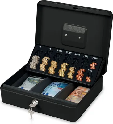 Produktbild von Kreator Geldkassette 30x24x9cm Eurobox Münzsortierer für Münzen Geldscheine 3 Fächer