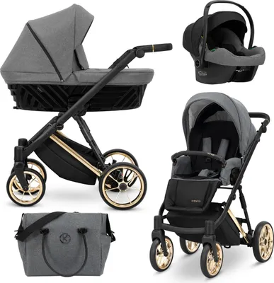 Produktbild von Kunert Ivento Premium 3in1 Kinderwagen in Grau mit Goldrahmen und Komfortausstattung