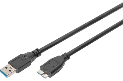 Produktbild von Digitus USB-A – Micro-B Anschlusskabel, 1m, 1 m, USB A, Micro-USB B, USB 3.2 Gen 1 (3.1 Gen 1), Männlich/Männlich, Schwarz