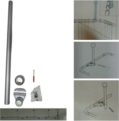 Produktbild von Deckenhalterung für Duschvorhangstange 55cm Alu Deckenstütze Duschstange Silber matt