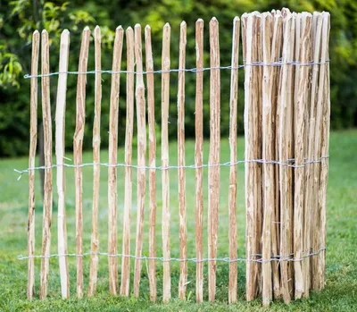 Produktbild von SEVICO 5m Staketenzaun 80cm x 5m mit Lattenabstand 7-8cm Zaunlatte Gartenzaun aus Haselnuss Natur STAHLKRAMPEN GRATIS V26 7-8