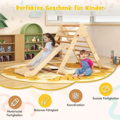 Image de Pikler Triangle Set Triangle d'escalade pliable avec toboggan et barres en bois de hêtre naturel massif