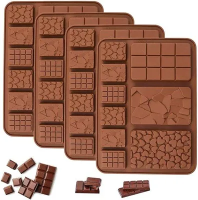 Produktbild von Silikon-Chocolademolden, 4-teilig, für Süßigkeiten, Marmelade und selbstgemachte Desserts.