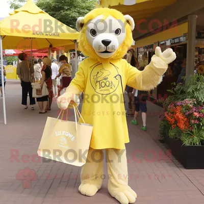 Produktbild von Zitronengelber REDBROKOLY Löwe Maskottchen kostüm mit Bluse und Tragetaschen