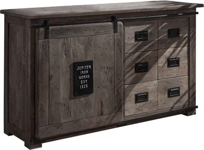 Image de MASSIVMOEBEL24 | Buffet 140x45 Manguier laqué Gris RAILWAY #221