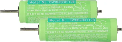 Two green battery packs with silver connectors are shown against a white background.