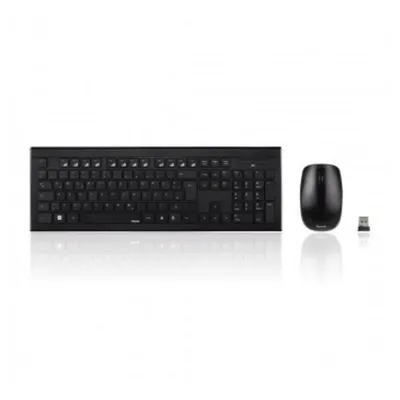 Zdjęcie produktu dla Hama 69182664, Pełnowymiarowy (100%), Bezprzewodowy, RF Wireless, QWERTY, Czarny, Dołączona myszka