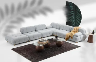 Produktbild von Ecksofa Sofa Stoff Wohnzimmer Sofas Eck Grau Modern Polyester Design