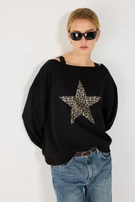 Produktbild von Sweatshirt mit Bootsausschnitt, Black, L