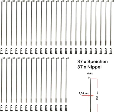 Produktbild von 37Stück Speichen 258mm verstärkt NIROSTA 2,34mm mit Speichennippel