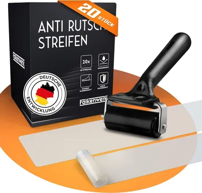 Produktbild von FALKENWERK Antirutschstreifen für Treppen [20 Stück] - Selbstklebende & Transparente Anti Rutsch Streifen [15x90 cm]