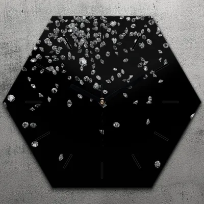 Produktbild von Uhr hexagonal 40 cm Glas Geräuschlos schwarze Zeiger - Diamanten Edelsteine