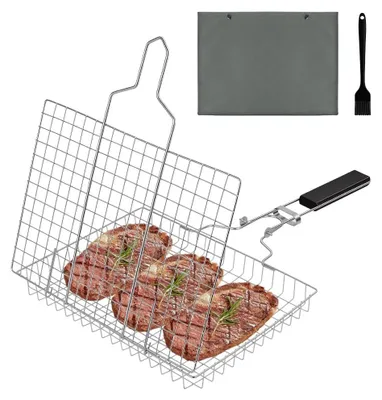 Productafbeelding van Barbecue Grillmand Opvouwbaar RVS - Voor Vis, Steak en Groenten