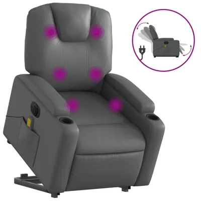 Immagine prodotto di vidaXL Poltrona per massaggi con ausilio per la posizione eretta elettrica in Pelle finta grigia
