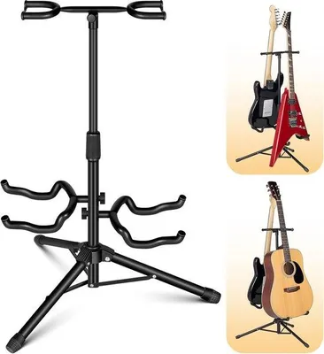 Produktbild von Famanu Gitarrenständer für 2 Instrumente - verstellbar, zusammenklappbar, universeller Halter