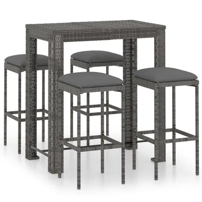 Image de vidaXL Ensemble bar de jardin 5 pièces avec coussins Poly rotin gris