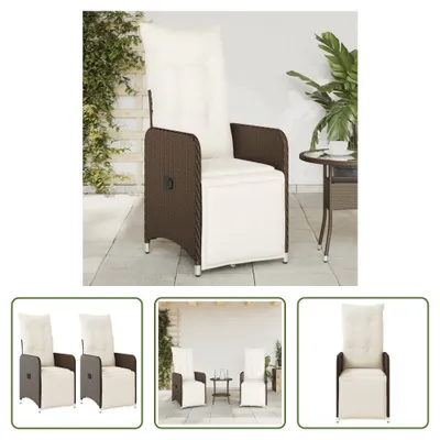 Produktbild von The Living Store Gartensessel mit Kissen 2 Stk. Verstellbar Braun Poly Rattan