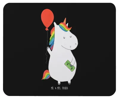 Produktbild von Mr. & Mrs. Panda Mauspad Einhorn Luftballon - Schwarz - Geschenk, Mouse Pad, Mousepad, Unicorn, Geld, laptop, pc, mausunterlage, Freundin, Einhörner