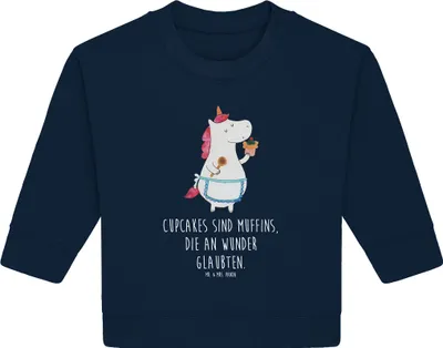 Produktbild von Mr. & Mrs. Panda Organic Baby Pullover Einhorn Küche 6. - 12. Monat - French Navy - Geschenk, Unicorn, Koch, Torte, Backen, Motivation, Kuchen, Muffin, Bullover