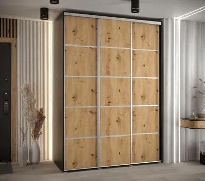 Produktbild von Kleiderschrank ASIRI 4 - 170/60 cm, Schwarz / Artisan-Eiche / Silber